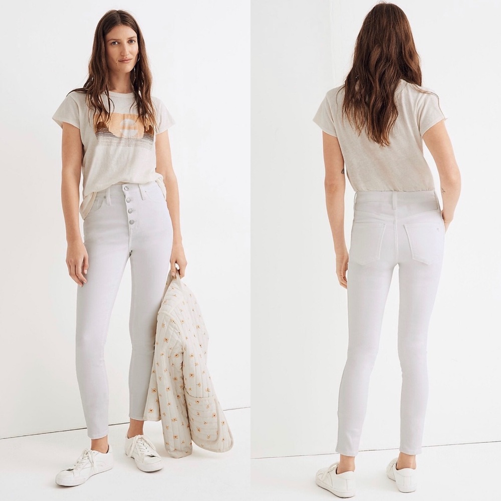Madewell 10" High-Rise Skinny Crop Jeans in Pure White: Button-Front Edition
